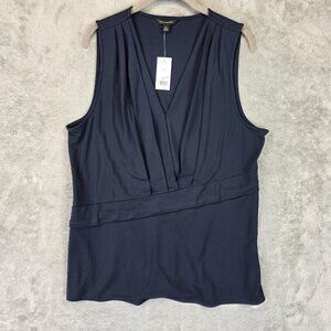 Banana Republic Shirt Womens XL Navy Crossfront Sleeveless Blouse Top Polyester